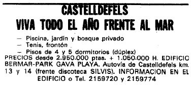 Anuncio del edificio BERMAR PARK de Gav Mar publicado en el diario LA VANGUARDIA el 20 de abril de 1978